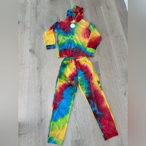 Arshiner Girl's 2 Piece Tie-dye Pullover Hooded Sweatshirt and Sweatpants set